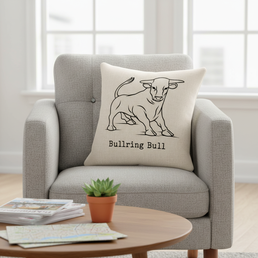 Birmingham Cushion Linen Effect Cover - Bull Line Minimal Design Gift for Home Decor Enthusiasts