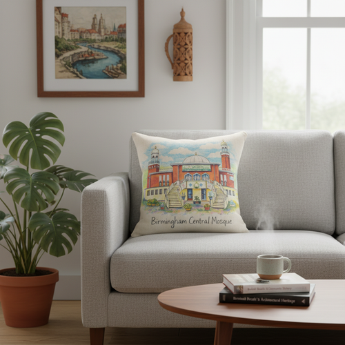 Balsall Heath - Cushion - Artistic Illustration Design - Birmingham Central Mosque