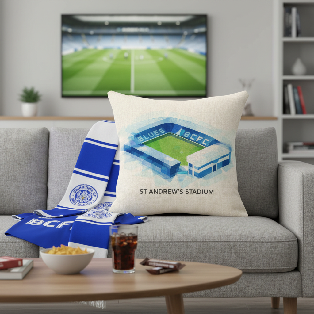 Stadium Spirit Linen Effect Cushion Cover Gift - Unique Birmingham Football Fan Home Decor