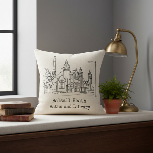 Balsall Heath - Cushion - Minimal Lines Design - Balsall Heath Baths and Library