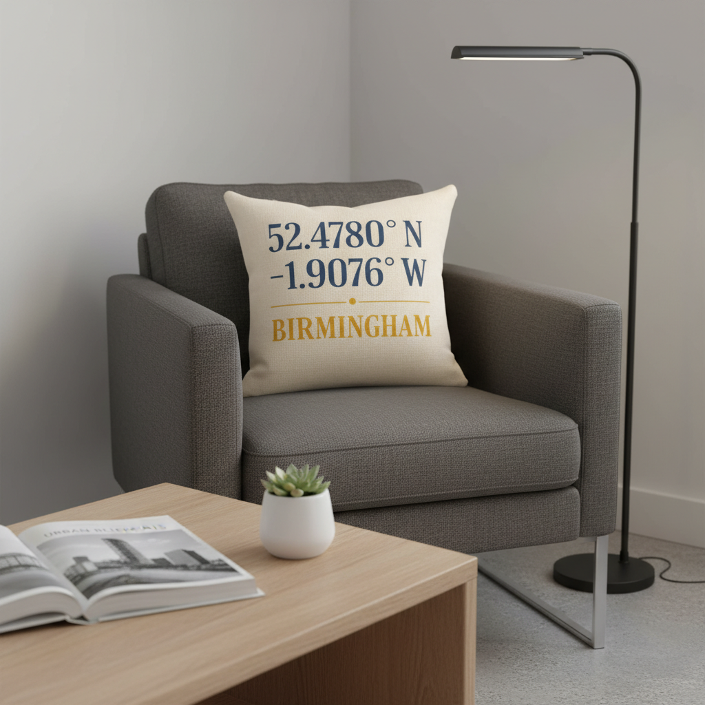 Modern Linen-Effect Cushion Cover Gift - Birmingham Design, Navy Mustard Minimalist Home Decor