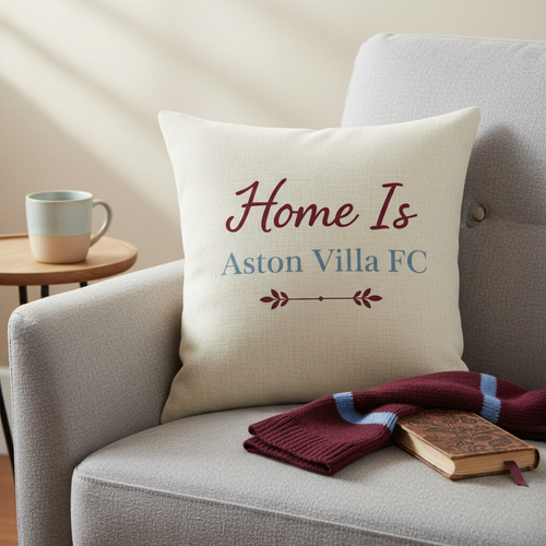 Aston Home Essence Linen Effect Cushion Cover Gift - Square 40cm x 40cm Decor for Aston Villa Supporters