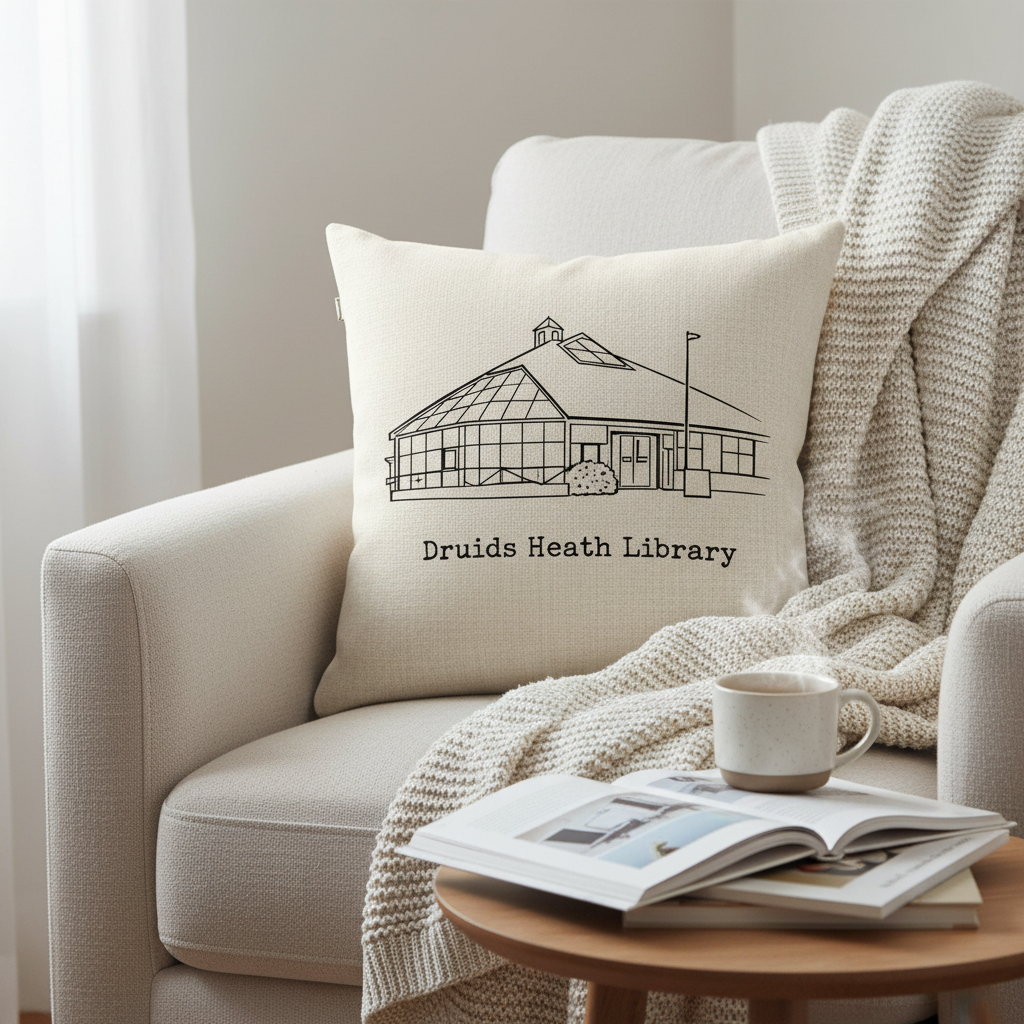 Druids Heath - Cushion - Minimal Lines Design - Druids Heath Library