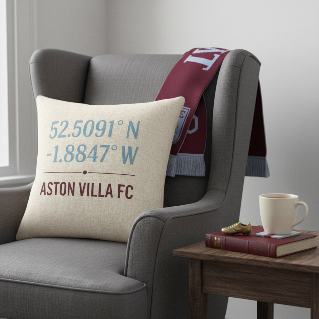 Vintage Linen Effect Cushion Cover Gift - Square 40cm x 40cm Aston Villa Football Supporter Home Decor