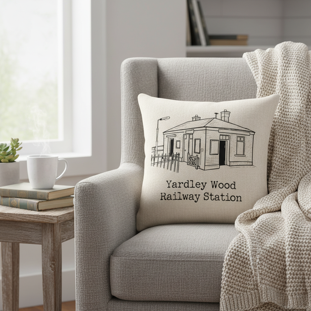 Yardley Wood - Cushion - Minimal Lines Design - Yardley Wood Railway Station