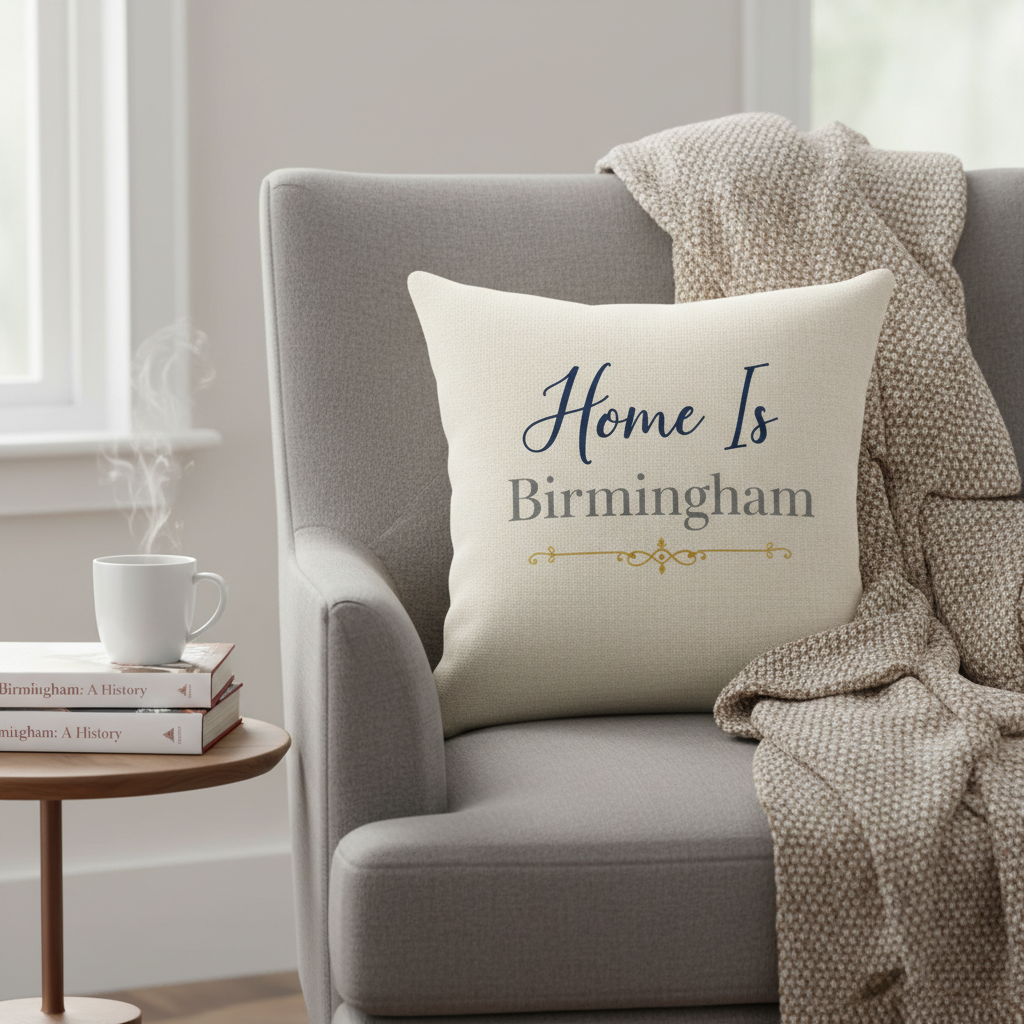Birmingham Bliss Linen Effect Cushion Cover Gift - 40cm x 40cm Home Decor Birmingham Theme