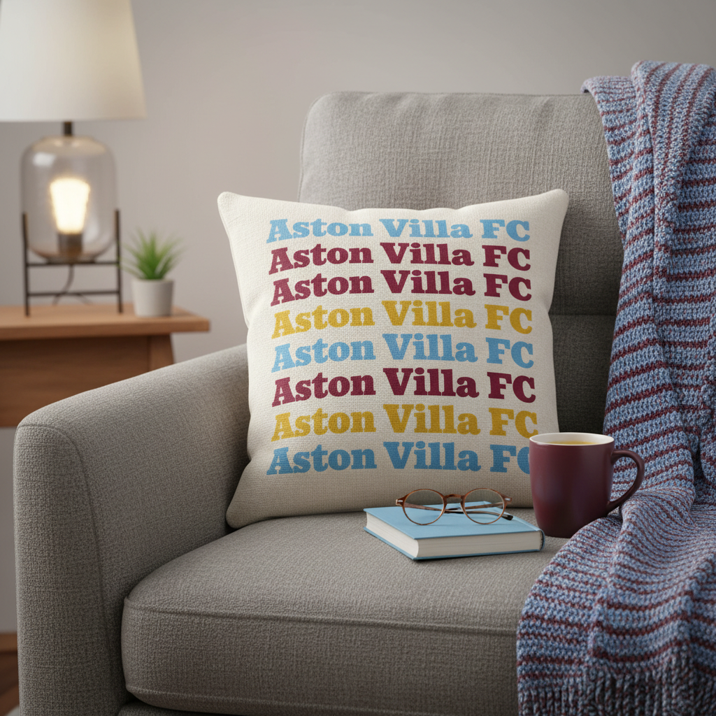 Linen-Effect Polyester Cushion Cover Gift - Aston Villa Supporter Fan Home Decor Villa Vibe Weave