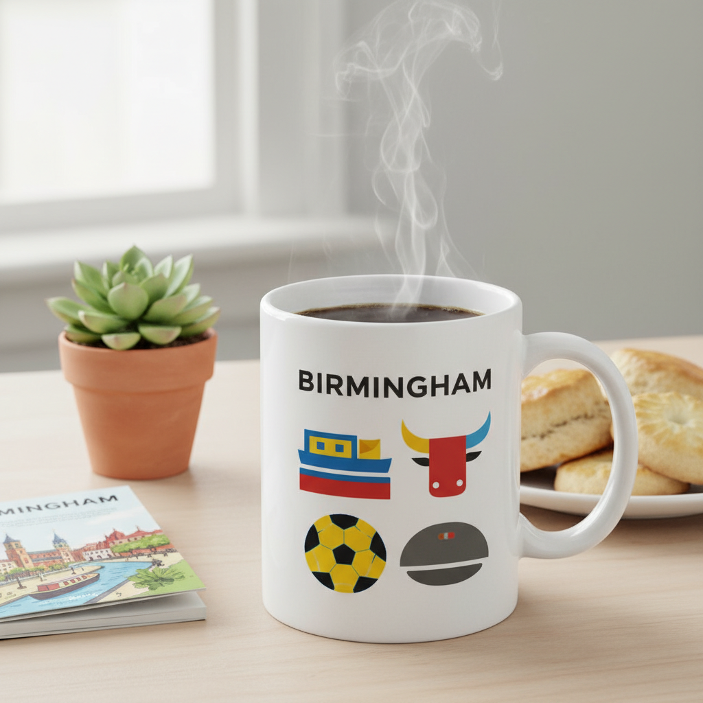 Birmingham - Mug - Geometric Grid Design Bull's Head
