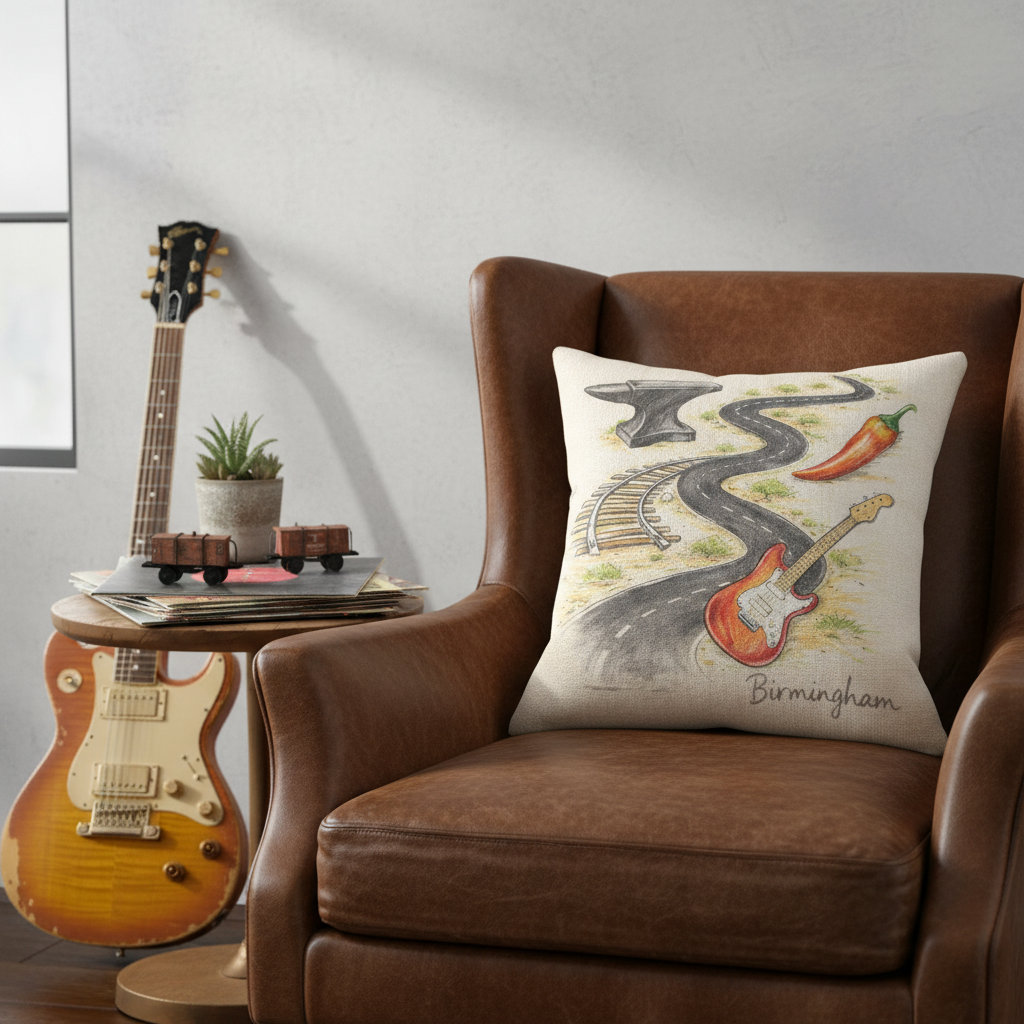 Linen Effect Cushion Cover Gift - Birmingham Whimsy Illustration Home Decor Unique