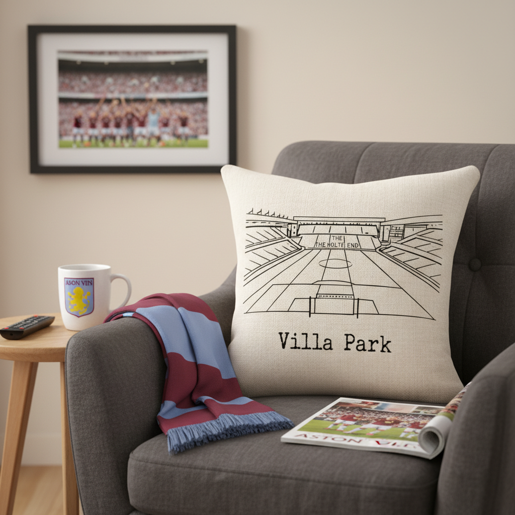 Holte Haven Linen Effect Cushion Cover Gift - Minimalist Villa Park Football Design for Aston Villa FC Fans