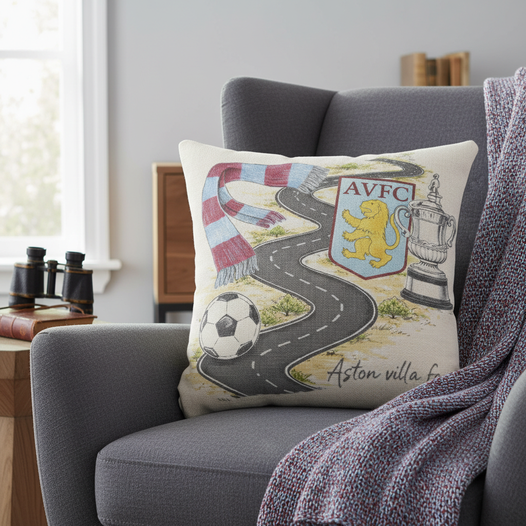 Aston Villa FC Linen-Effect Cushion Cover Gift - 40cm Square Football Fan Home Decor