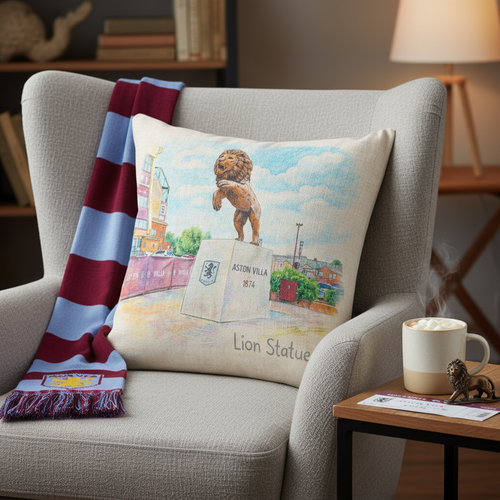 Aston Villa Lions Sky Heritage Cushion Cover Gift - Linen Effect Polyester Decor for Football Fans