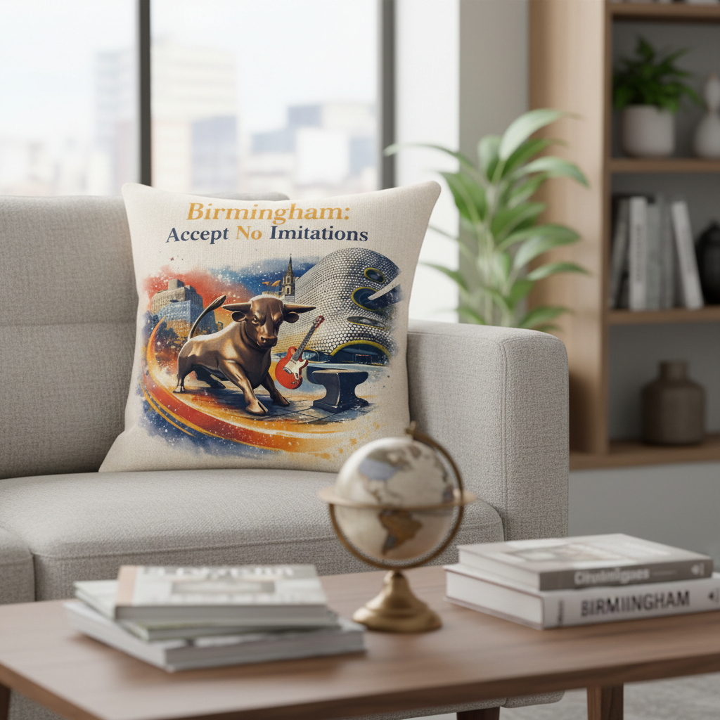 Birmingham Vibe Linen Effect Cushion Cover Gift - Unique Birmingham Design Home Decor Accessory