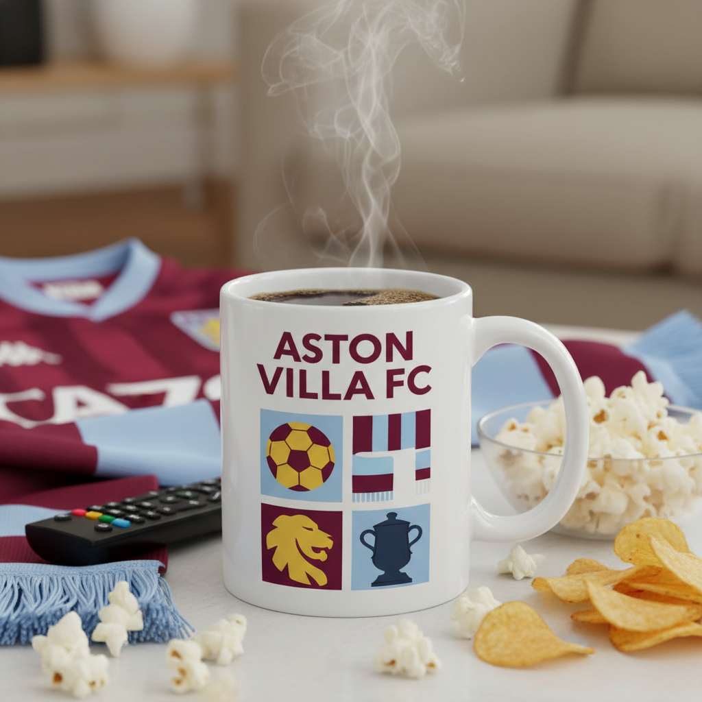Aston Villa Ceramic Mug Gift - 11oz White Coffee Cup for Football Fans with Vibrant Club Colours Design