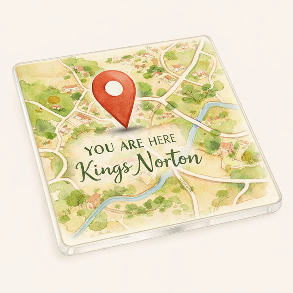 Kings Norton - Coaster - Soft Watercolours - Location Pin