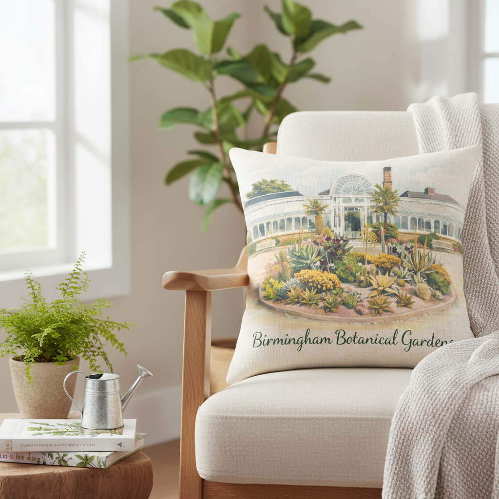 Edgbaston - Cushion - Stylised Painting Design - Birmingham Botanical Gardens