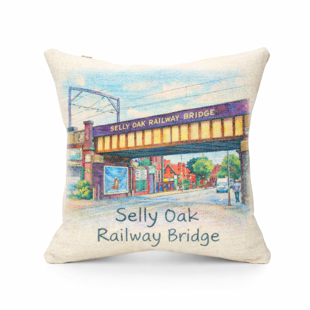 Selly Oak - Cushion - Artistic Illustration Design - Selly Oak Railyway  Bridge