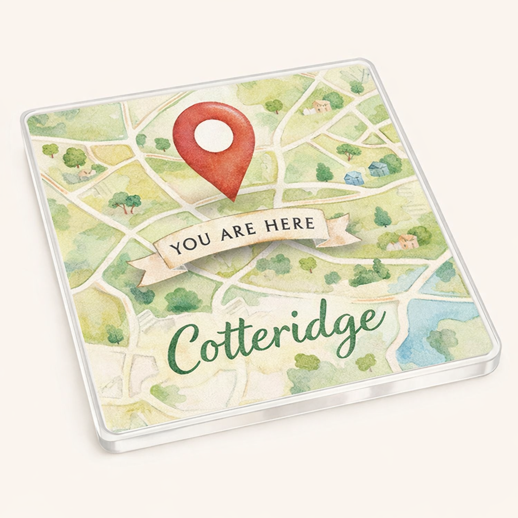 Cotteridge - Coaster - Soft Watercolours - Location Pin