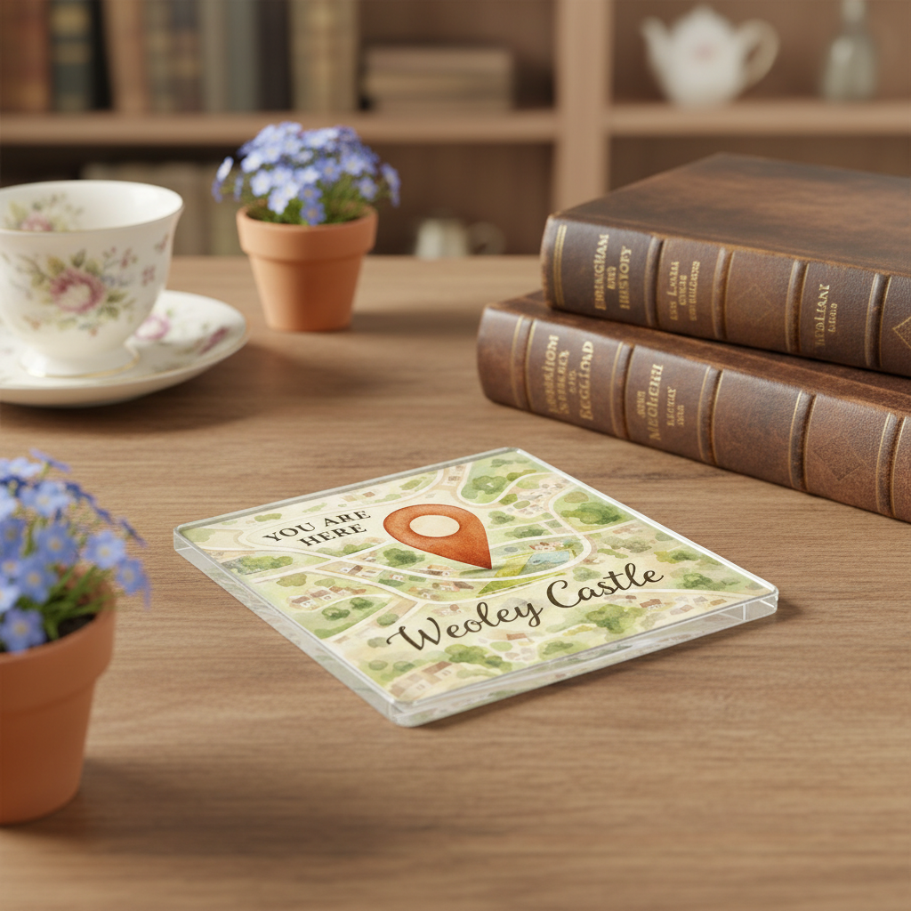 Weoley Castle - Coaster - Soft Watercolours - Location Pin