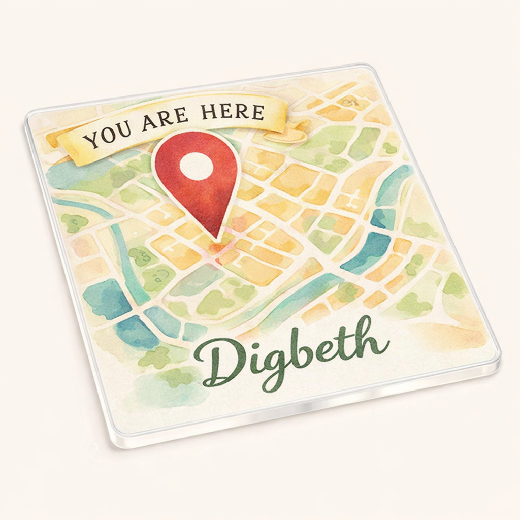 Digbeth - Coaster - Soft Watercolours - Location Pin