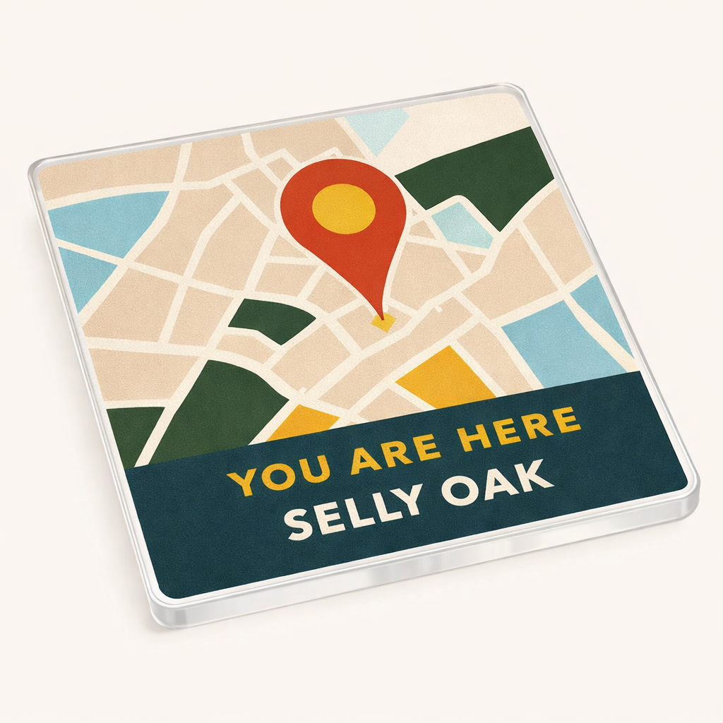 Selly Oak - Coaster - Mid-Century Retro - Location Pin