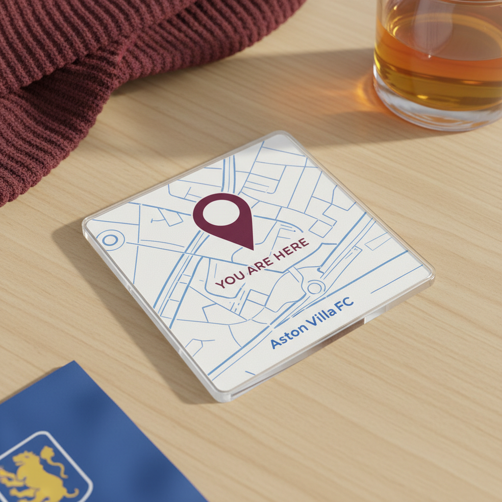 Aston Villa Supporter Acrylic Coaster Gift - Modern Map Marker Design with Personalised Touch