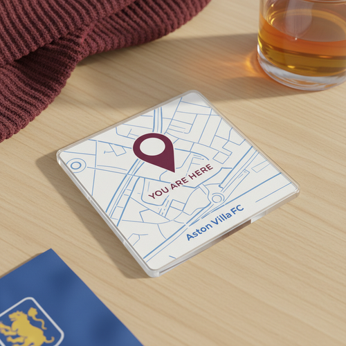 Aston Villa Supporter Acrylic Coaster Gift - Modern Map Marker Design with Personalised Touch