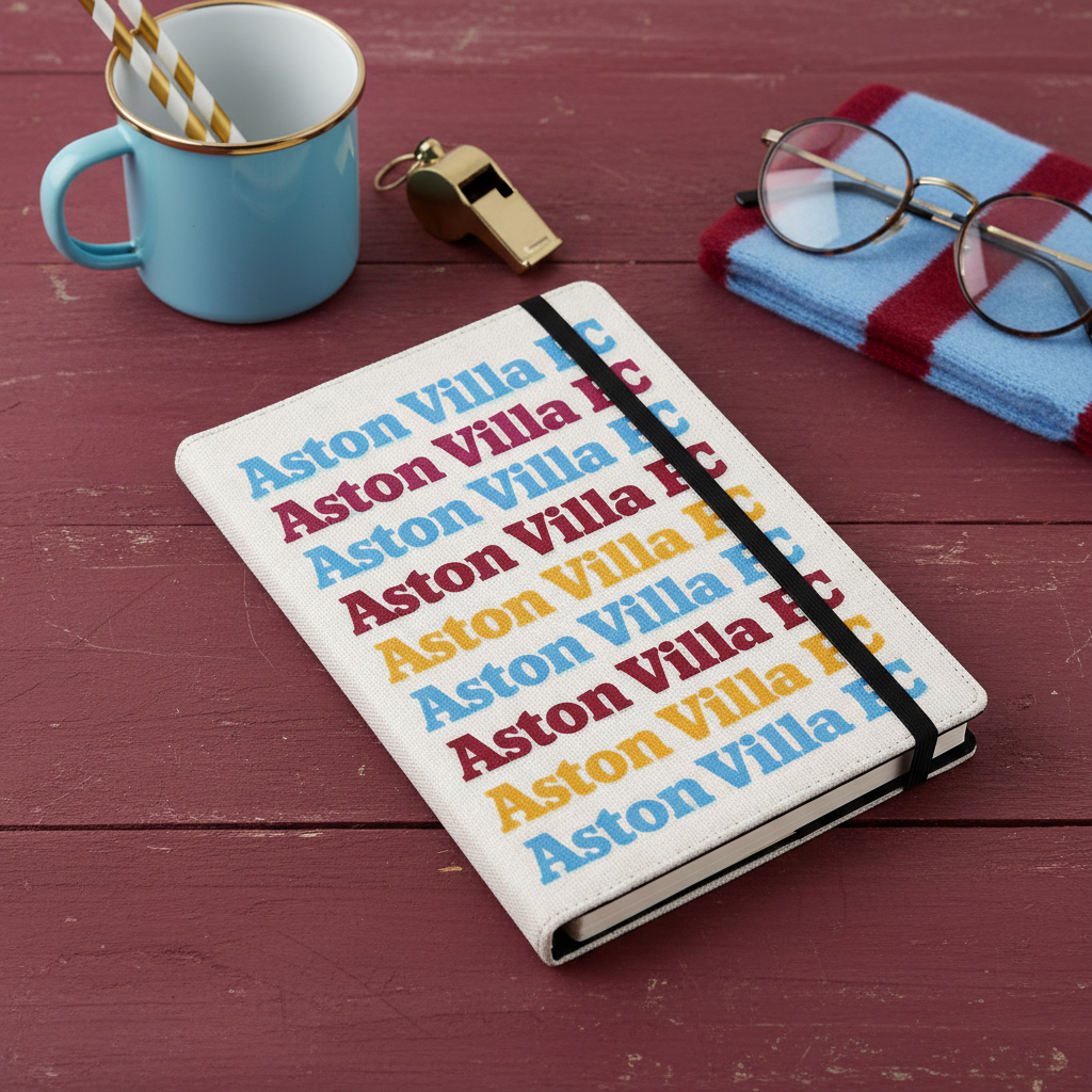 Aston Villa FC Notepad Gift - A5 Printed Linen Effect Lined Notebook for Football Supporters