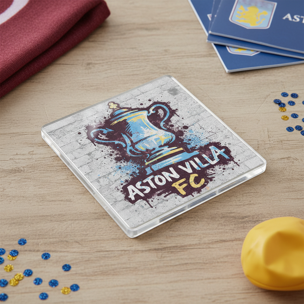 Acrylic Coaster Gift - Aston Villa Football Fan Urban Trophy Vibe Drinkware - Unique Home Accessory