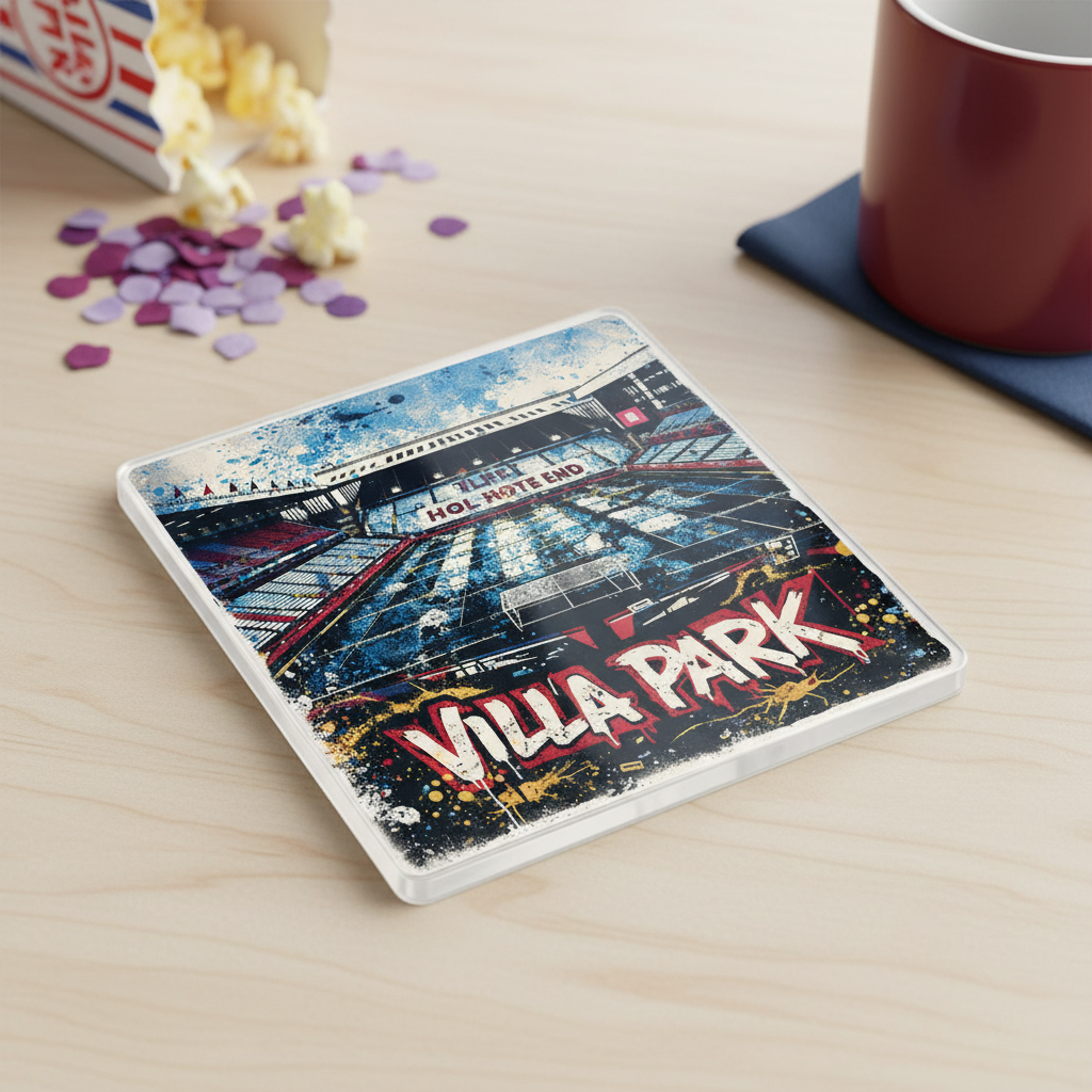 Acrylic Coaster Gift - Vibrant Villa Vibe Design for Aston Football Enthusiasts - Unique Home Decor