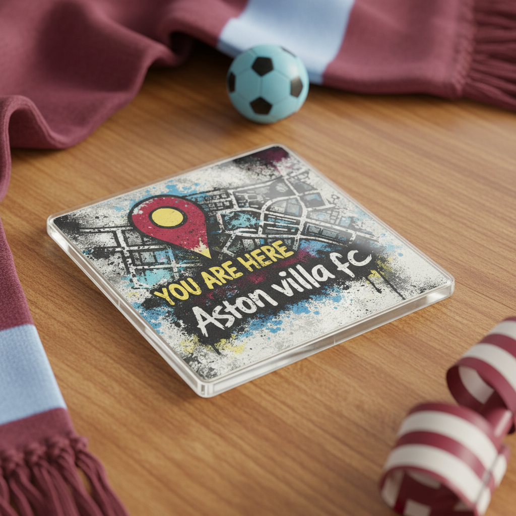 Aston Villa Acrylic Coaster Gift - Vibrant Map Pulse Design for Football Fans, Unique Drinkware Present