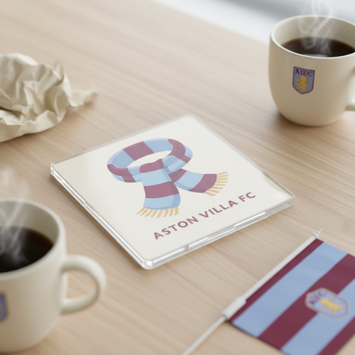 Acrylic Coaster Gift - Aston Villa FC Supporter Design in Claret and Sky Blue - Modern Football Fan Present