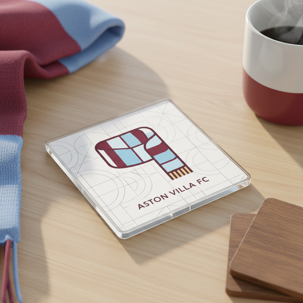 Acrylic Coaster Gift - Aston Villa Football Fan Present with Claret and Blue Scarf Design