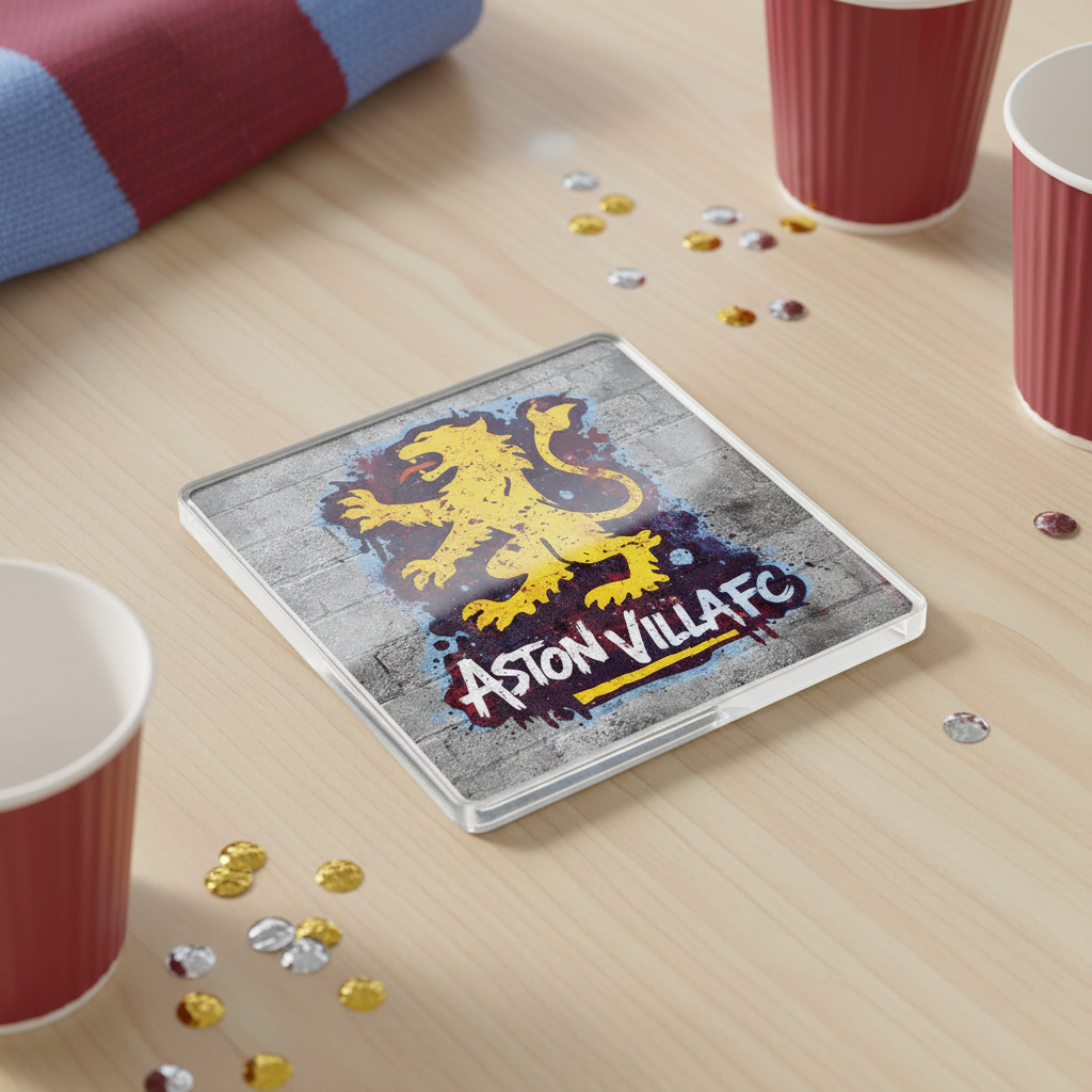 Aston Villa Acrylic Coaster Gift - Graffiti Roar Design Football Fan Present for Home or Office