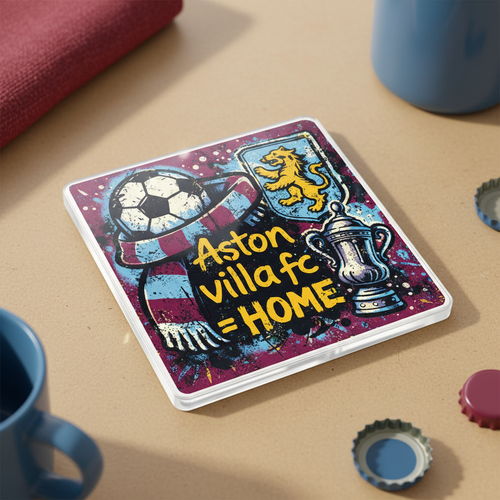 Aston Villa Football Acrylic Coaster Gift - Unique Supporter Design in Maroon & Blue, Ideal Fan Present