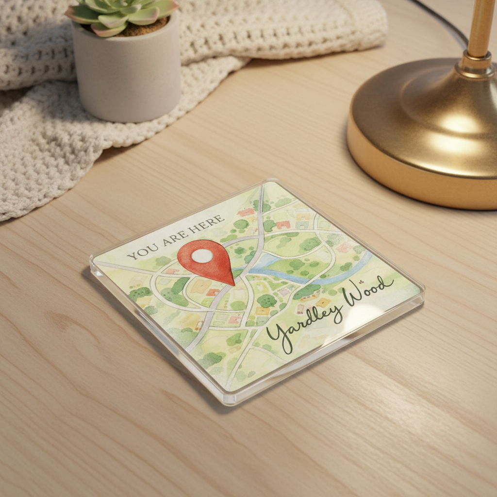 Yardley Wood - Coaster - Soft Watercolours - Location Pin