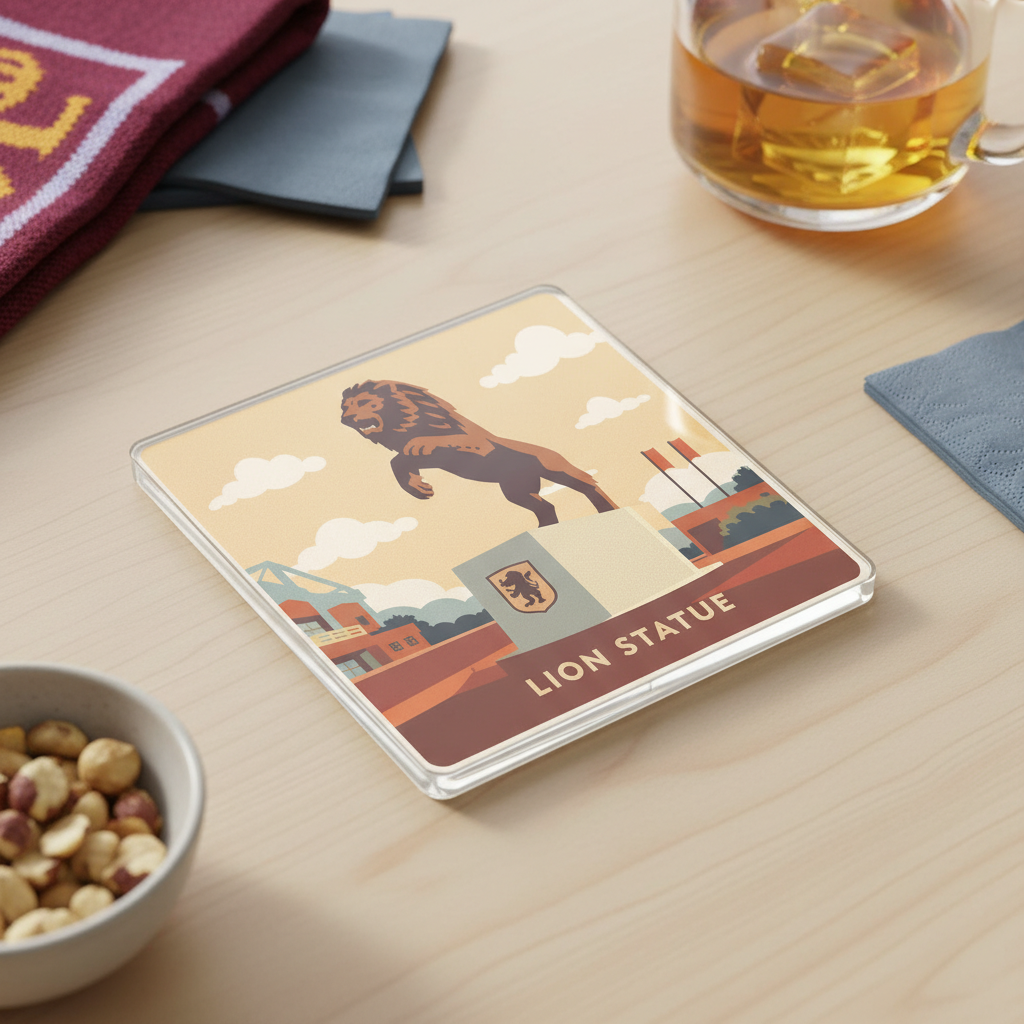 Aston Villa Acrylic Coaster Gift - Vintage Lion Illustration for Football Fans - Unique Drinks Mat