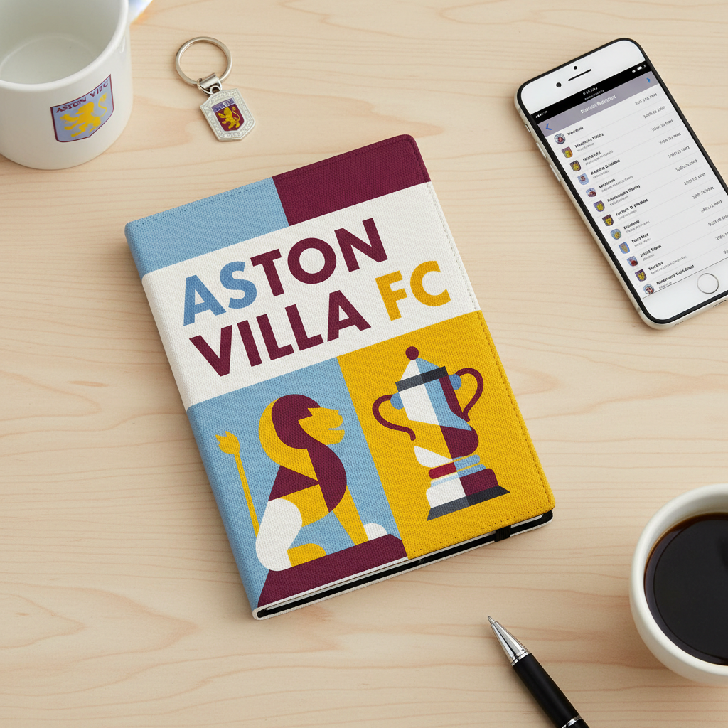 Aston Villa Linen Effect Notepad Gift - Unique Football Fan Journal with Stylised Lion Design