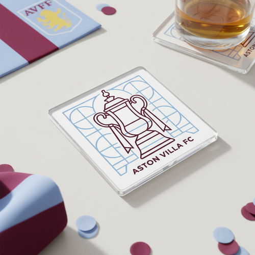Aston Villa Acrylic Coaster Gift - Claret Trophy Design for Football Fans, Stylish Home Accessory