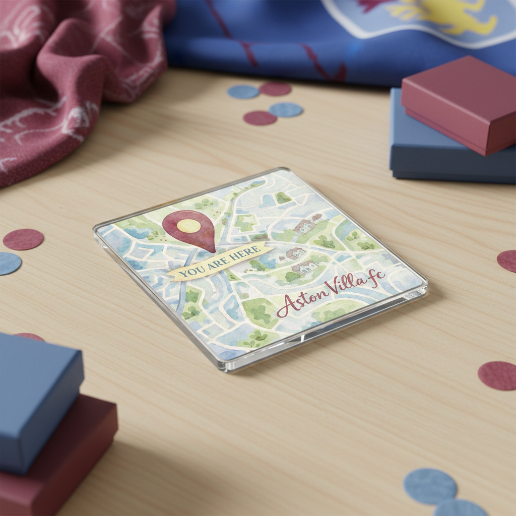 Aston Villa Football Acrylic Coaster Gift - Unique Watercolour Map Design for Fans