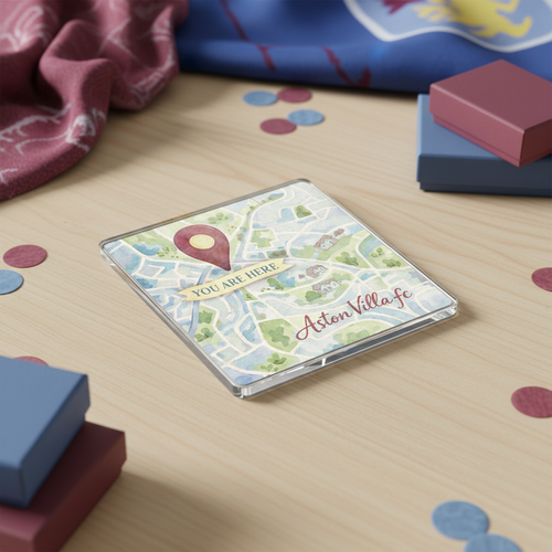 Aston Villa Football Acrylic Coaster Gift - Unique Watercolour Map Design for Fans