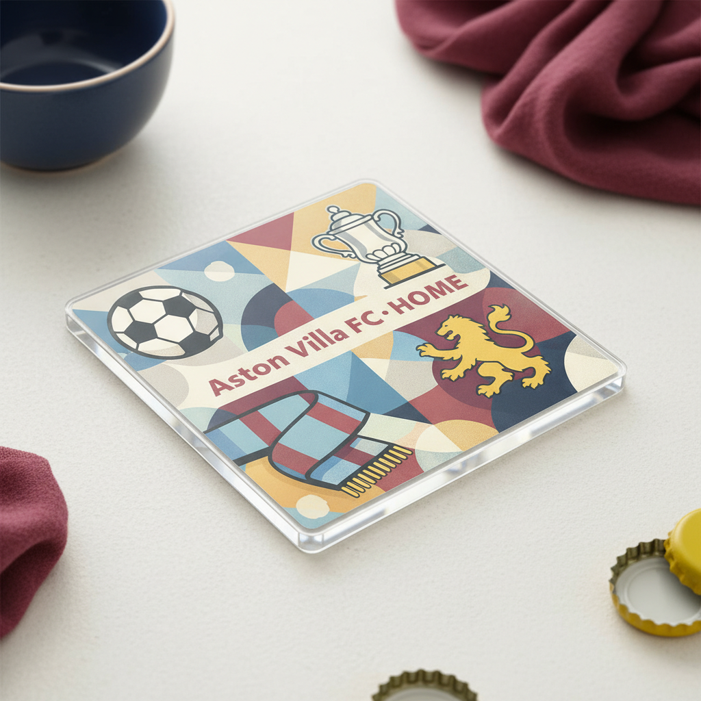 Aston Villa Acrylic Coaster Gift - Unique Football Supporter Design for Home Fans - Lionheart Vibes