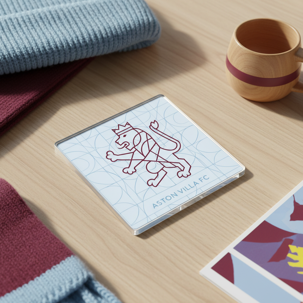 Aston Villa Acrylic Coaster Gift - Minimalist Geometric Lions Echo Design for Football Enthusiasts