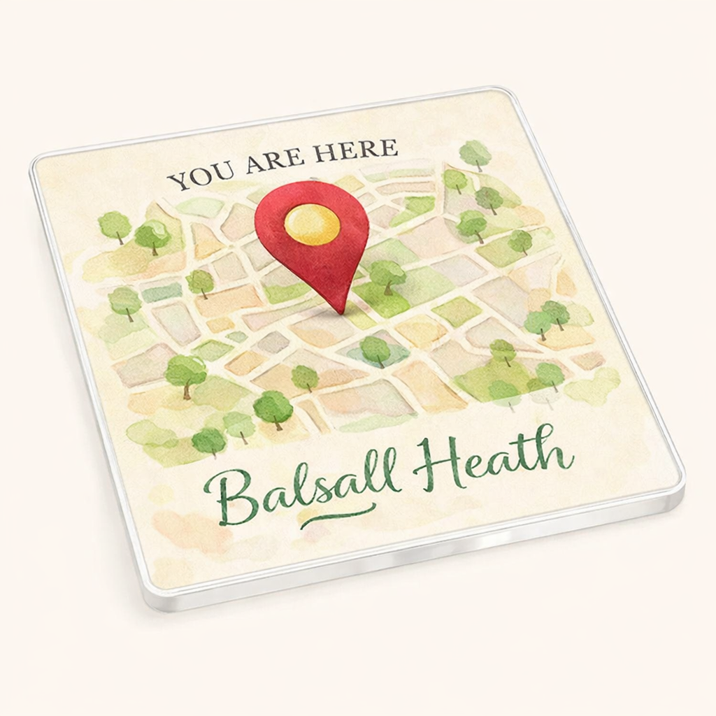 Balsall Heath - Coaster - Soft Watercolours - Location Pin
