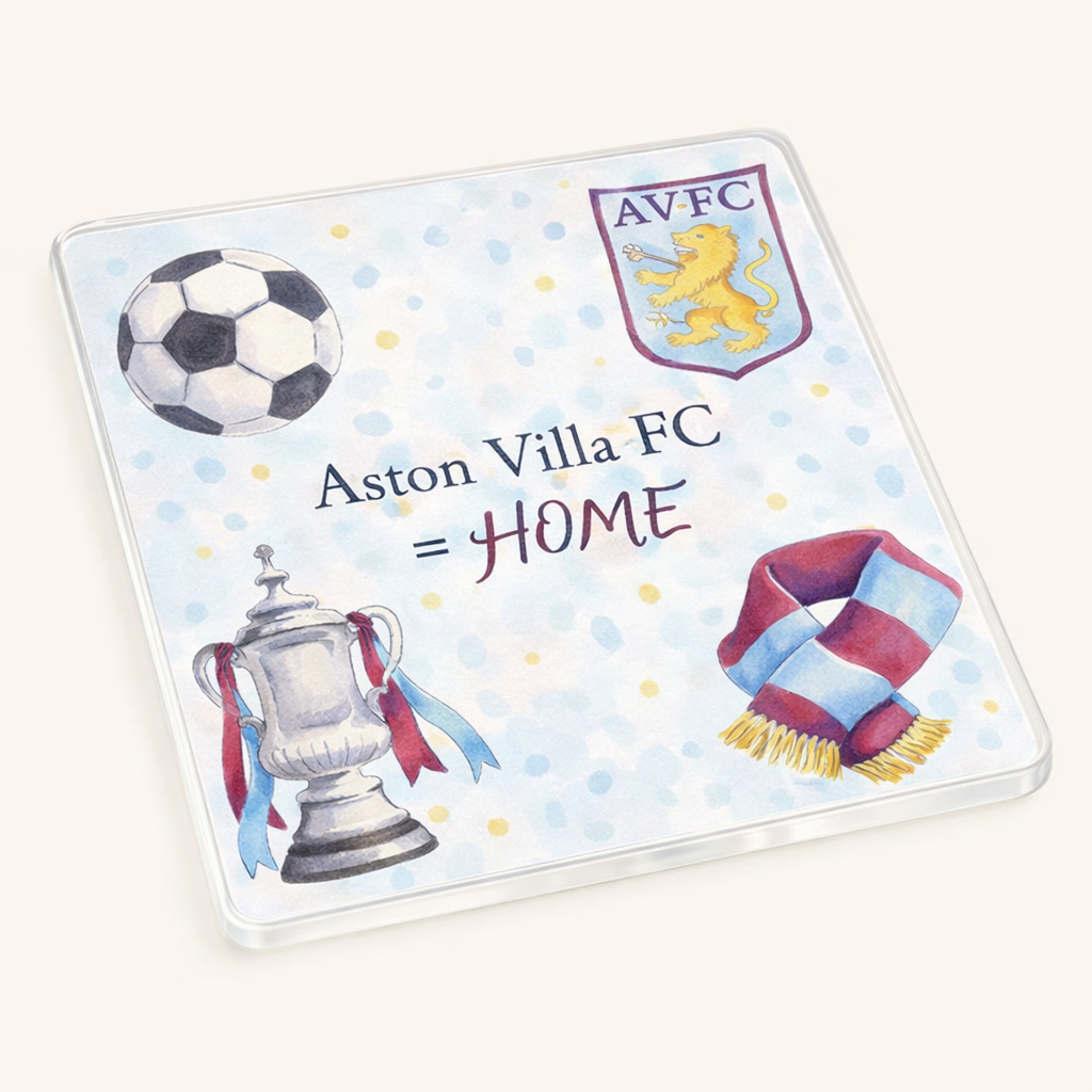 Aston Villa Acrylic Coaster Gift - Celebratory Football Fan Home Decor with Watercolour Design