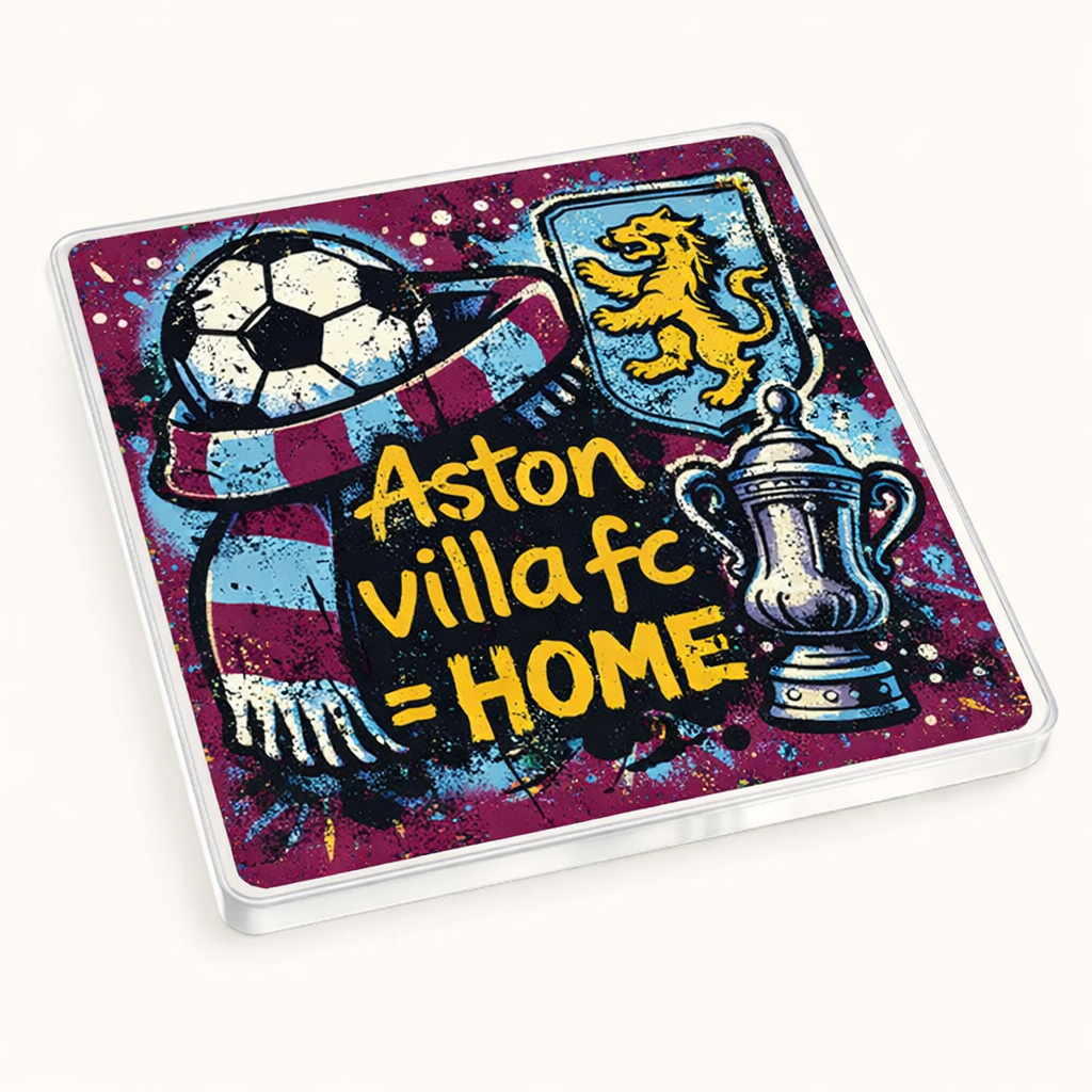 Aston Villa Football Acrylic Coaster Gift - Unique Supporter Design in Maroon & Blue, Ideal Fan Present