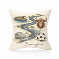 Birmingham Linen Effect Cushion Cover Gift - 40cm x 40cm, City Collage Charm Illustrations, Unique Home Decor