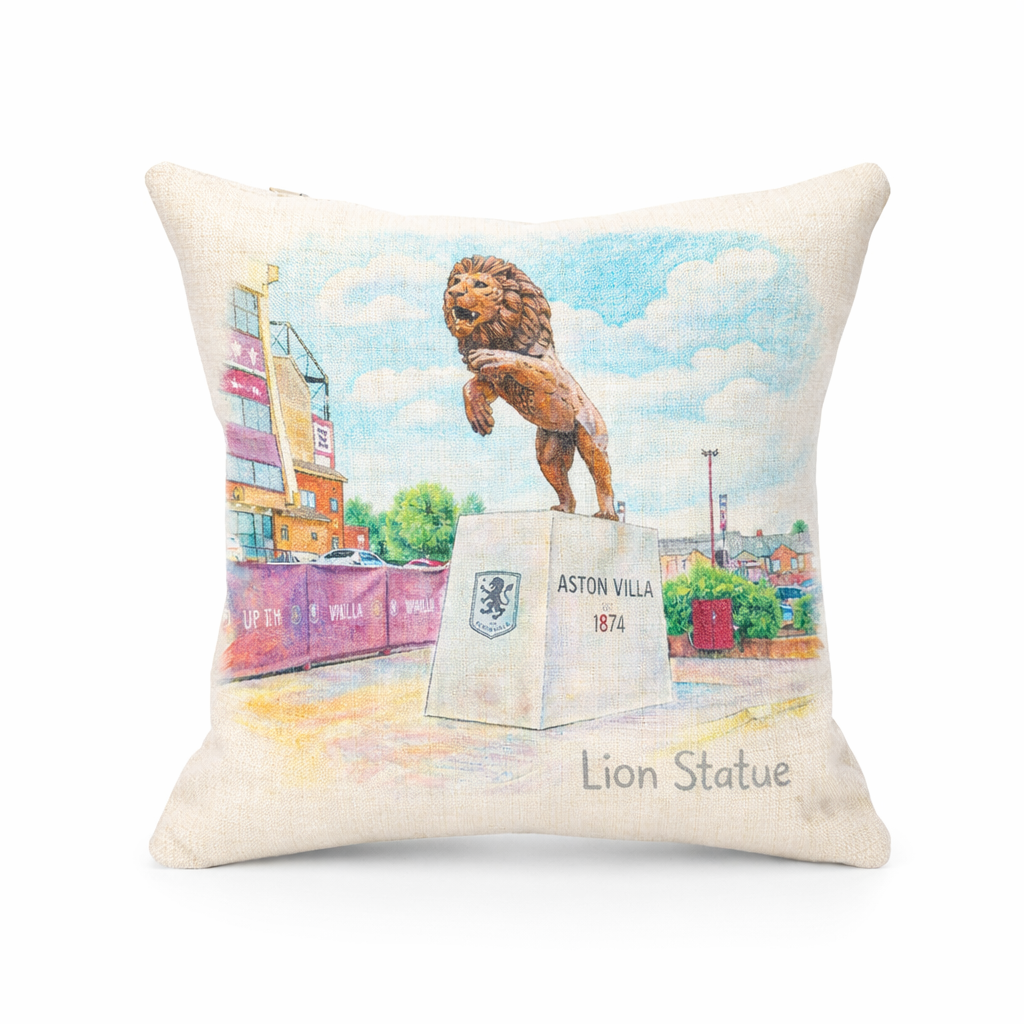 Aston Villa Lions Sky Heritage Cushion Cover Gift - Linen Effect Polyester Decor for Football Fans