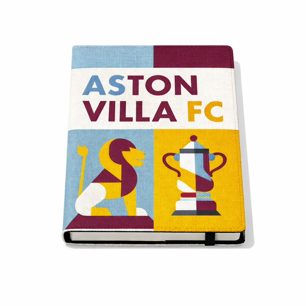 Aston Villa Linen Effect Notepad Gift - Unique Football Fan Journal with Stylised Lion Design