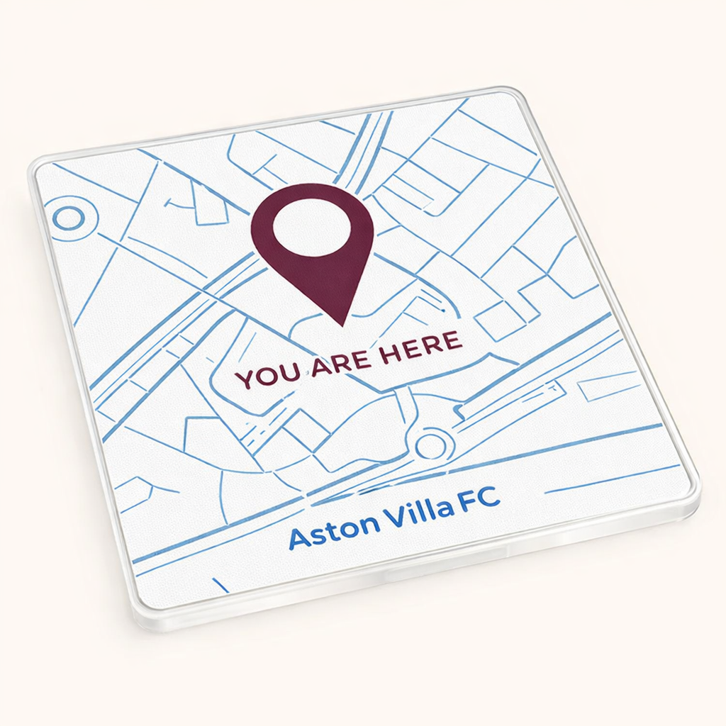 Aston Villa Supporter Acrylic Coaster Gift - Modern Map Marker Design with Personalised Touch